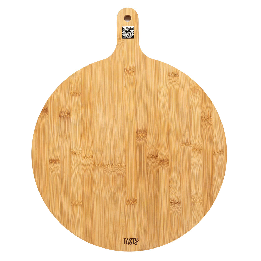 Bamboo Round Charcuterie Board with Handle, 15.5" K56707