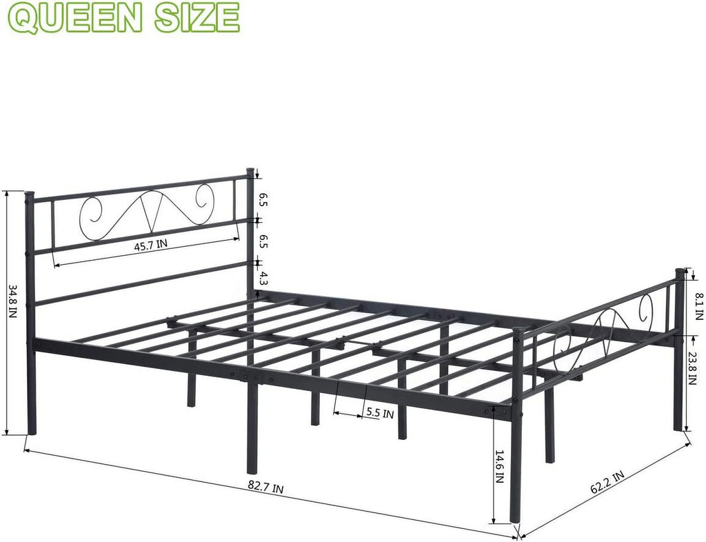 Queen Size Metal Platform Bed Frame with Headboard S932605