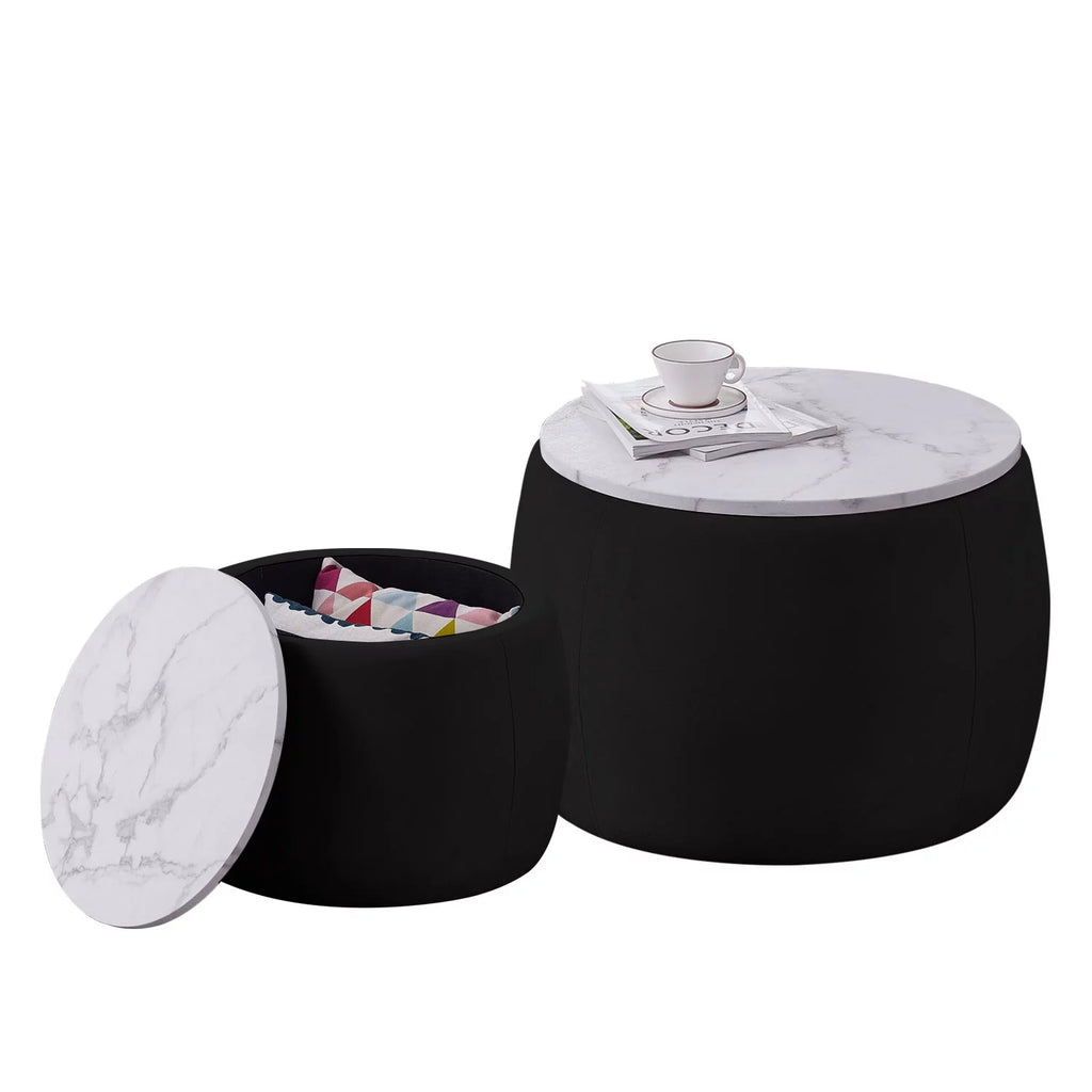 Set of 2 Round Storage End Table Black B5196