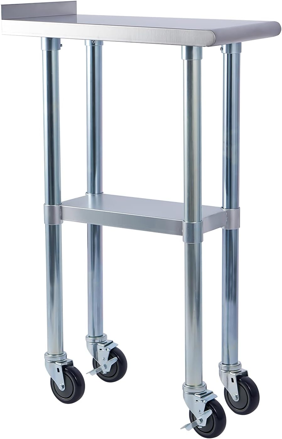 Stainless Steel Metal Work Table with Backsplash, Adjustable Shelf and Caster Wheel I679009