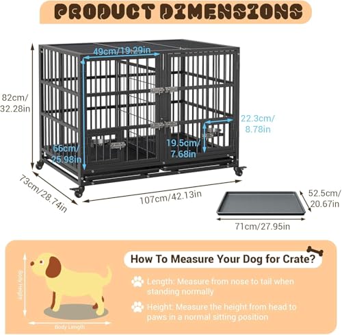 Heavy Duty Metal Dog Crate with Lockable Wheels and Removable Tray P6178