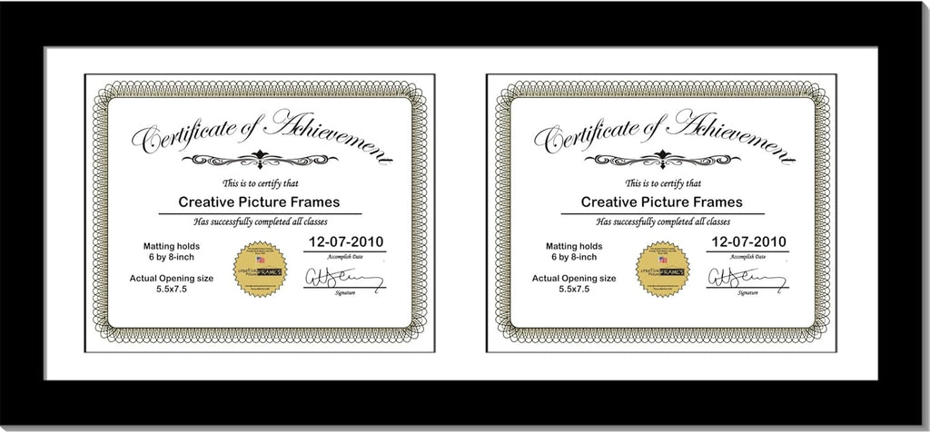 Black Vertical Double Diploma Frame with 2 Opening Black Mat L1319