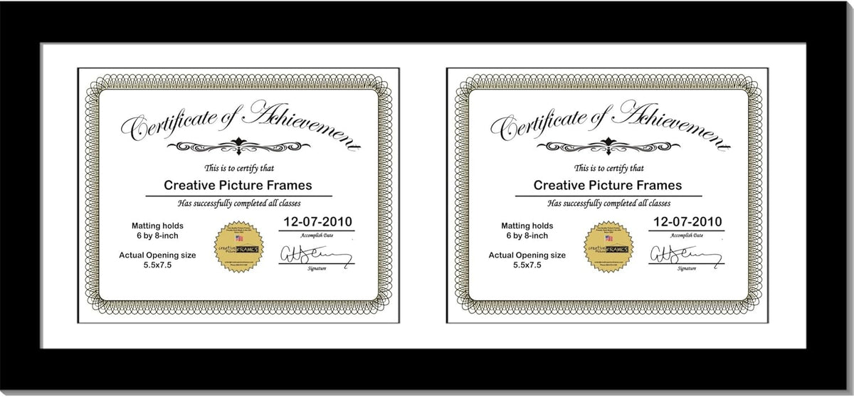 Black Vertical Double Diploma Frame with 2 Opening Black Mat L1319