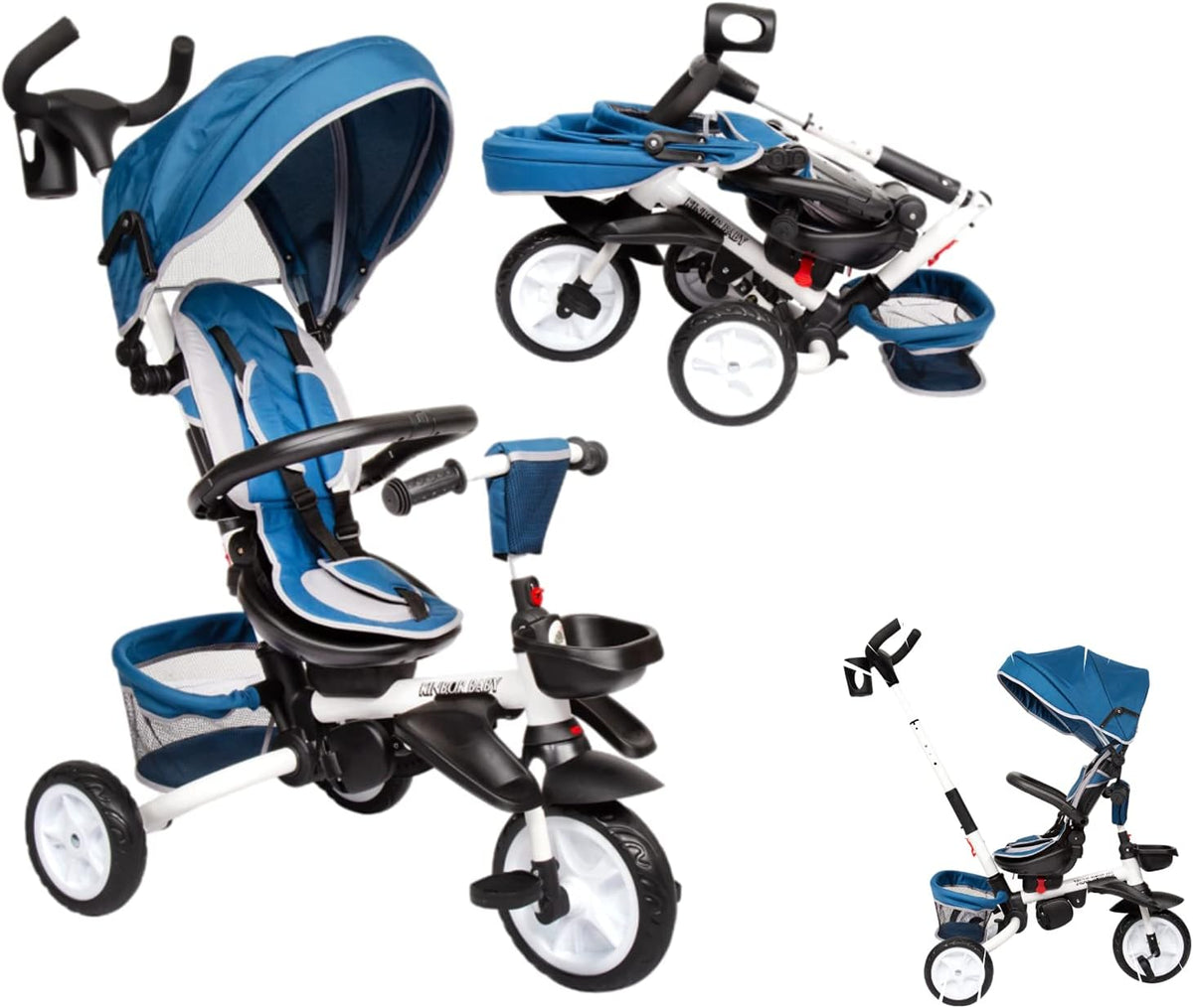 Foldable 7 in 1 Tricycle Stroller with Canopy and Storage Bag C278786