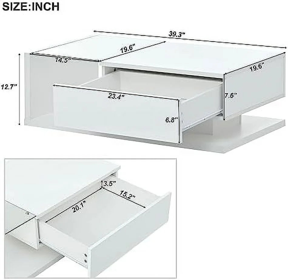 White Black 2-Layer Coffee Table with Removable Tray Q44030