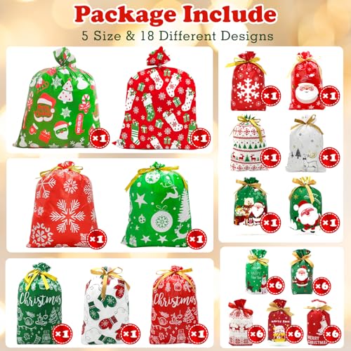 43 PCS Christmas Drawstring Gift Bags Assorted Sizes with Rope G2578