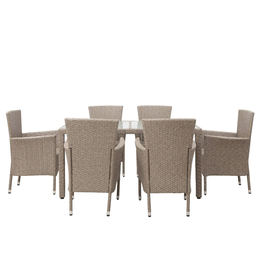 Beige-Brown 7 Piece Patio Wicker Dining Table Z939656