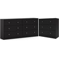 Black 3 Drawer Chest and 6 Drawer Double Dresser Set I2526