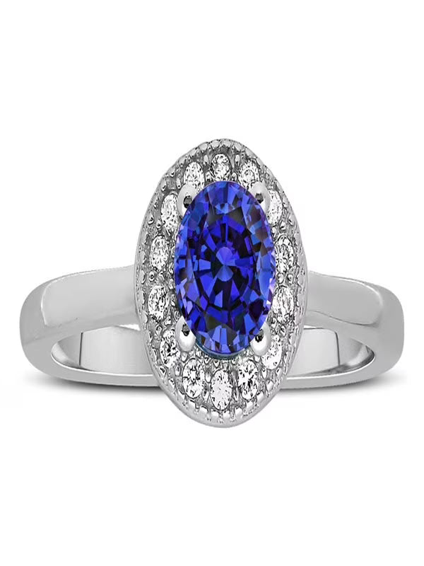 1.50 Carat Halo Sapphire and Diamond Engagement Ring in White Gold E453