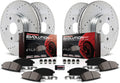 Front and Rear Carbon Fiber Brake Pads with Drilled & Slotted Brake Rotors Kit W8040