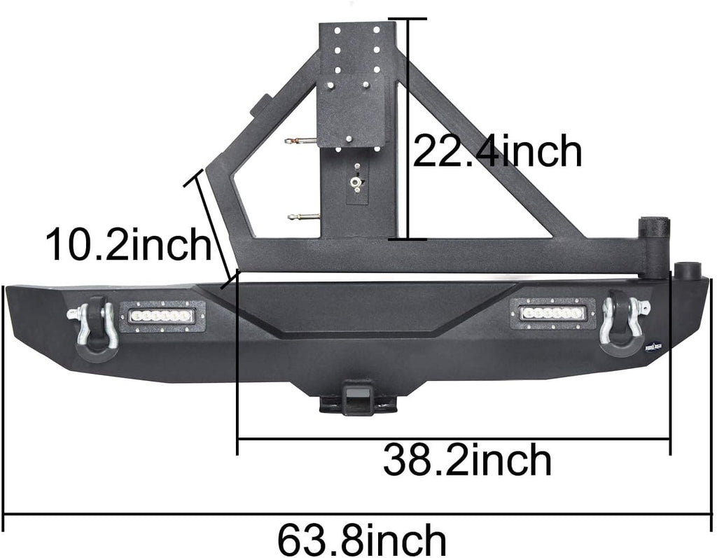 Front and Rear Bumpers with Tire Carrier & LED Light Bar & Hitch Receiver O758942