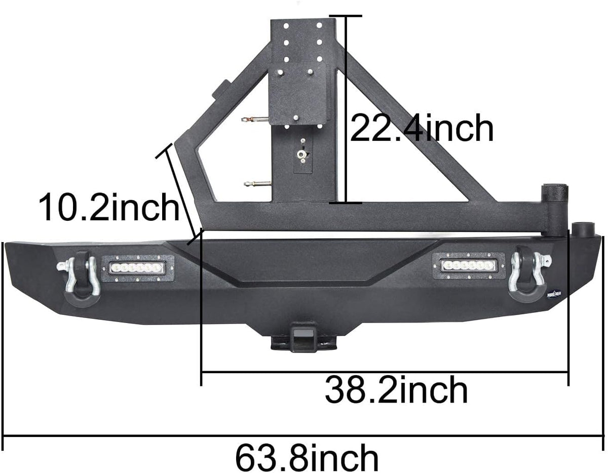 Front and Rear Bumpers with Tire Carrier & LED Light Bar & Hitch Receiver O758942