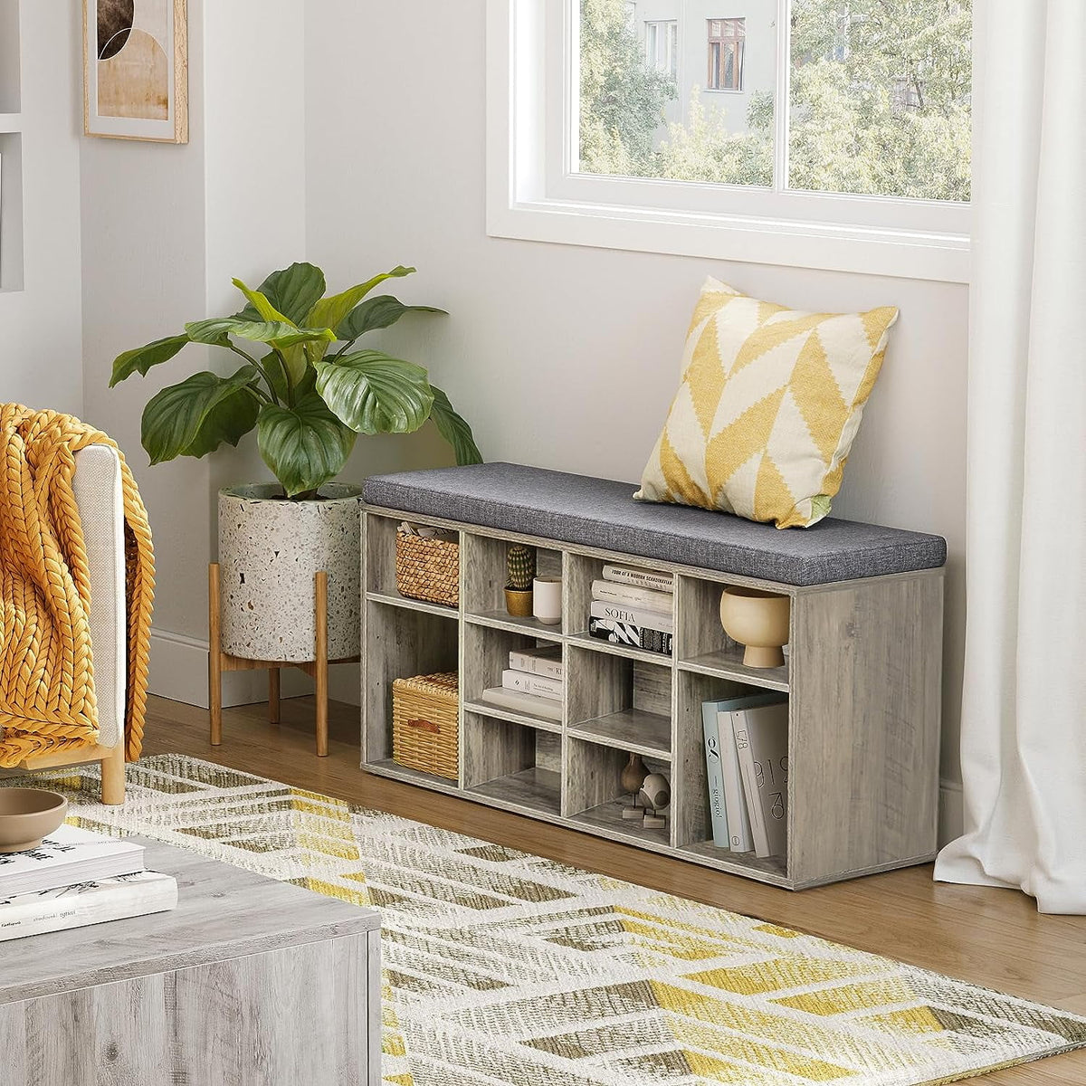 12 Cubbies Shoe Bench with Cushion E42138