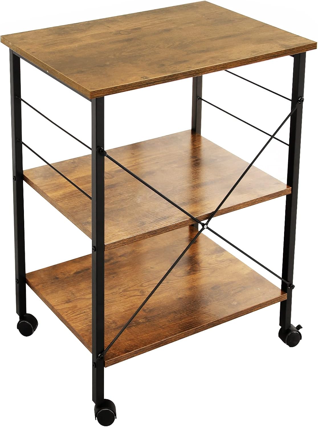Rustic Brown 3 Tier Utility Storage Shelf with Lockable Caster X168