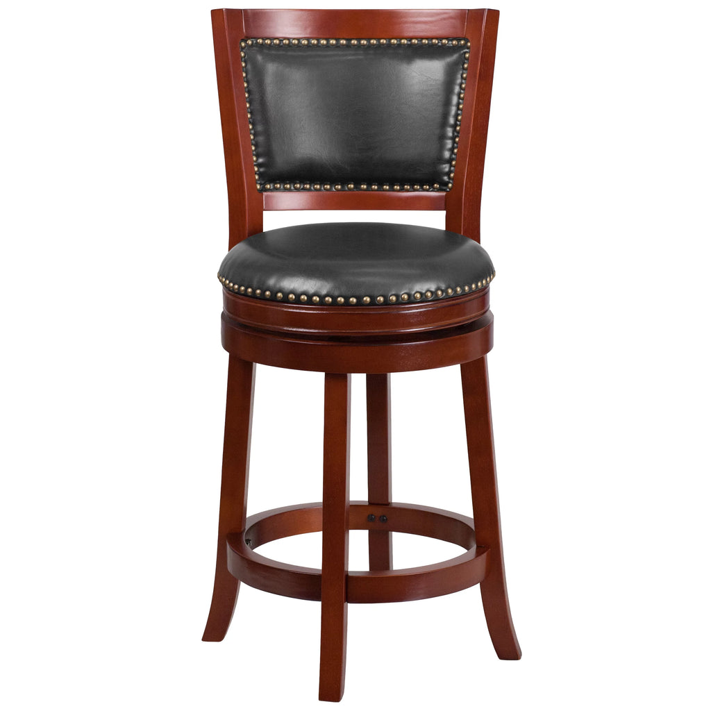 Dark Cherry Wooden Counter Height Stool with Faux Leather Seat D881028