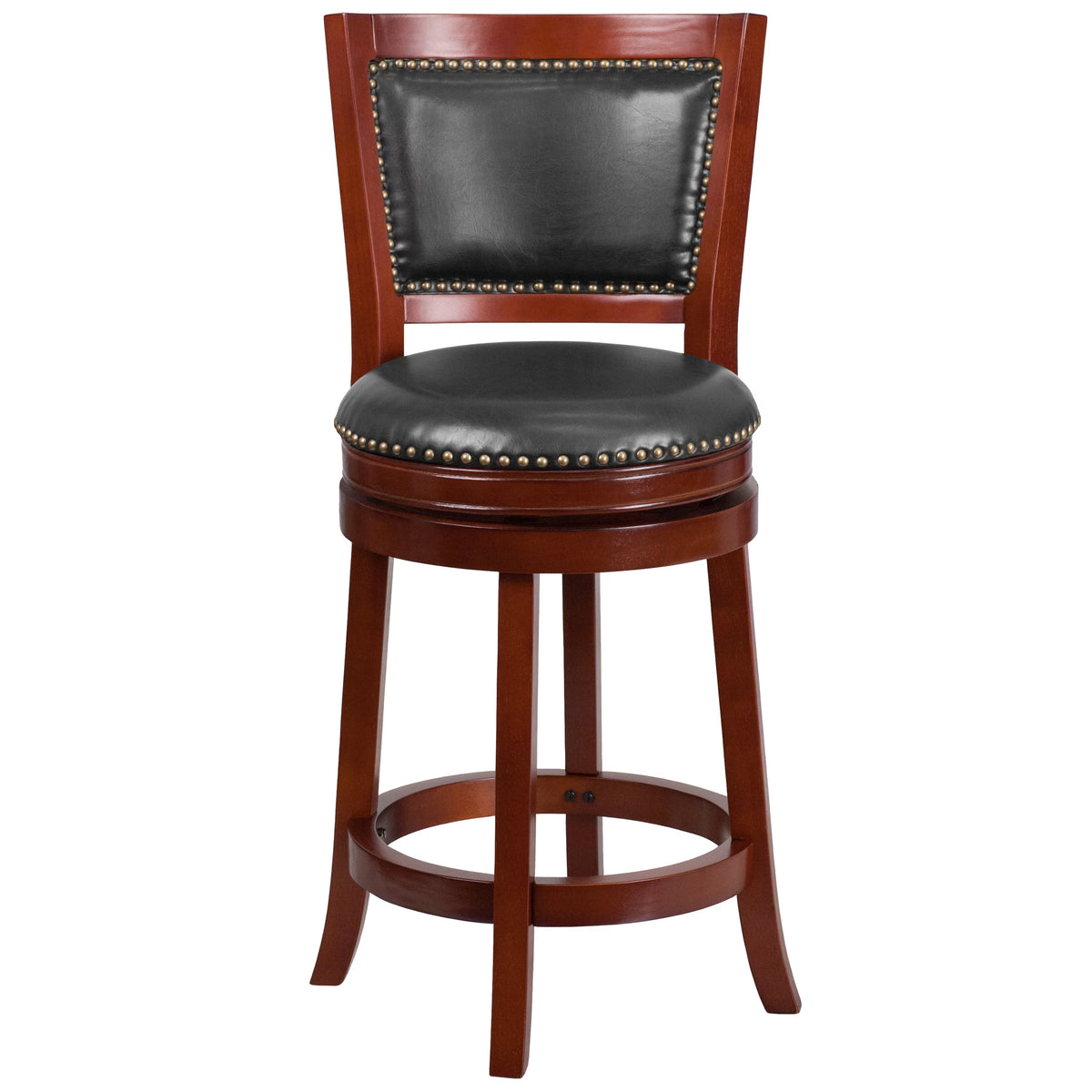 Dark Cherry Wooden Counter Height Stool with Faux Leather Seat D881028