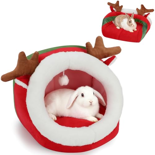 Cozy Reindeer Christmas Pet Bed Cave with Removable Cushion K220