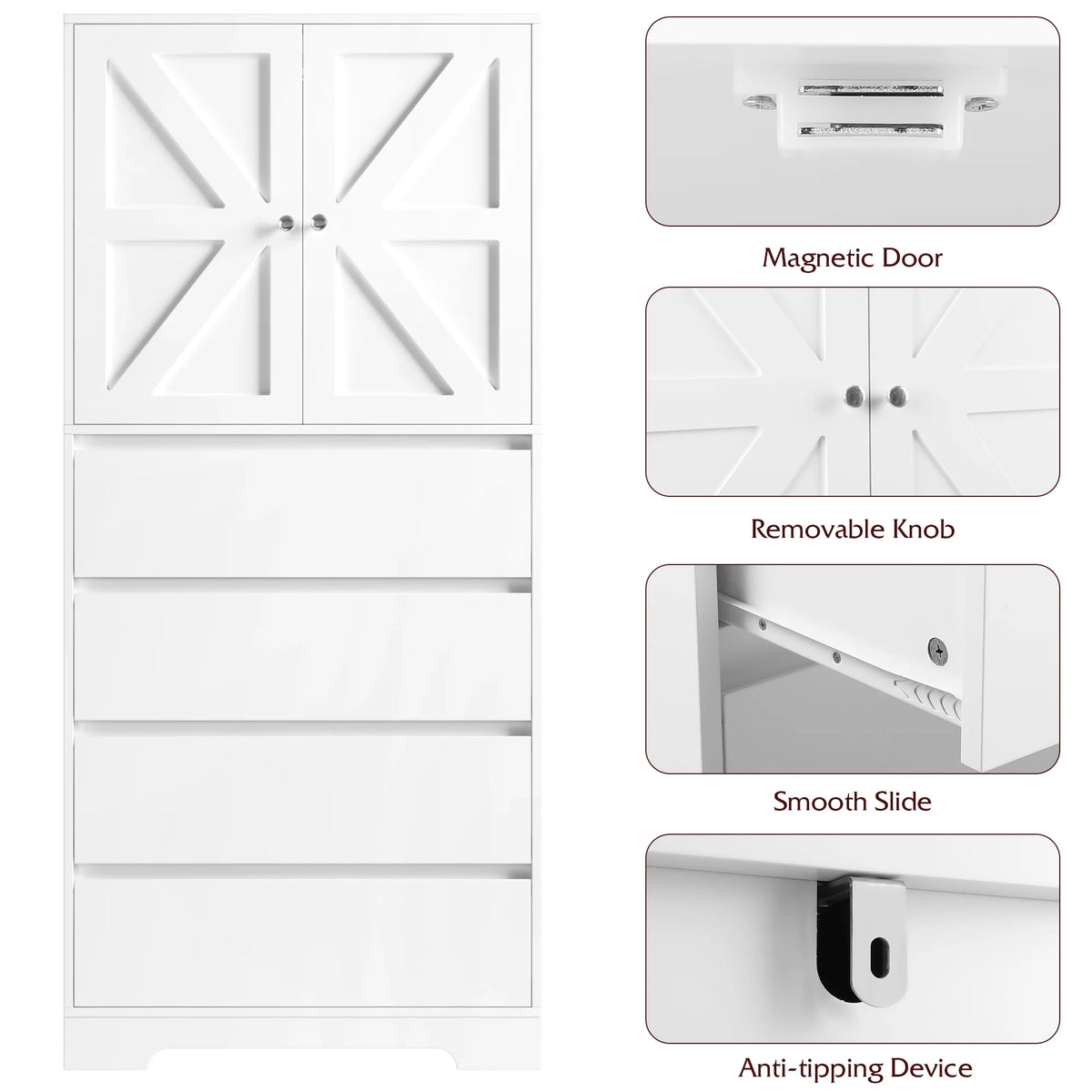 White 4 Drawer Wood Freestanding Storage Cabinet X89862