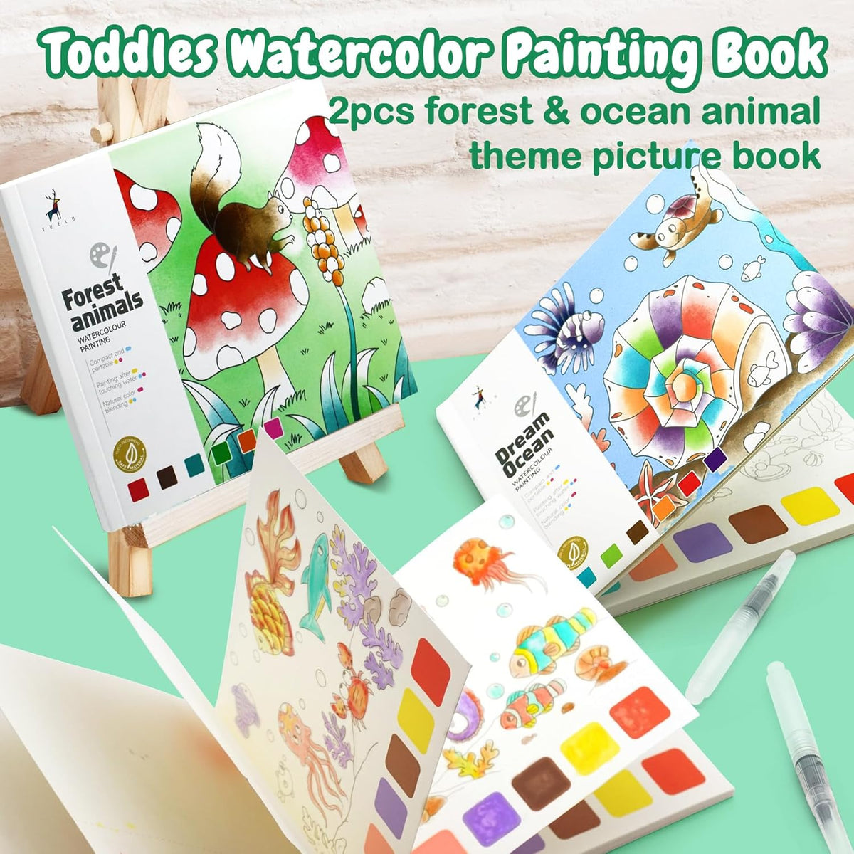 2PCS Watercolor Coloring Books for Kids Ages 4-8 Y881
