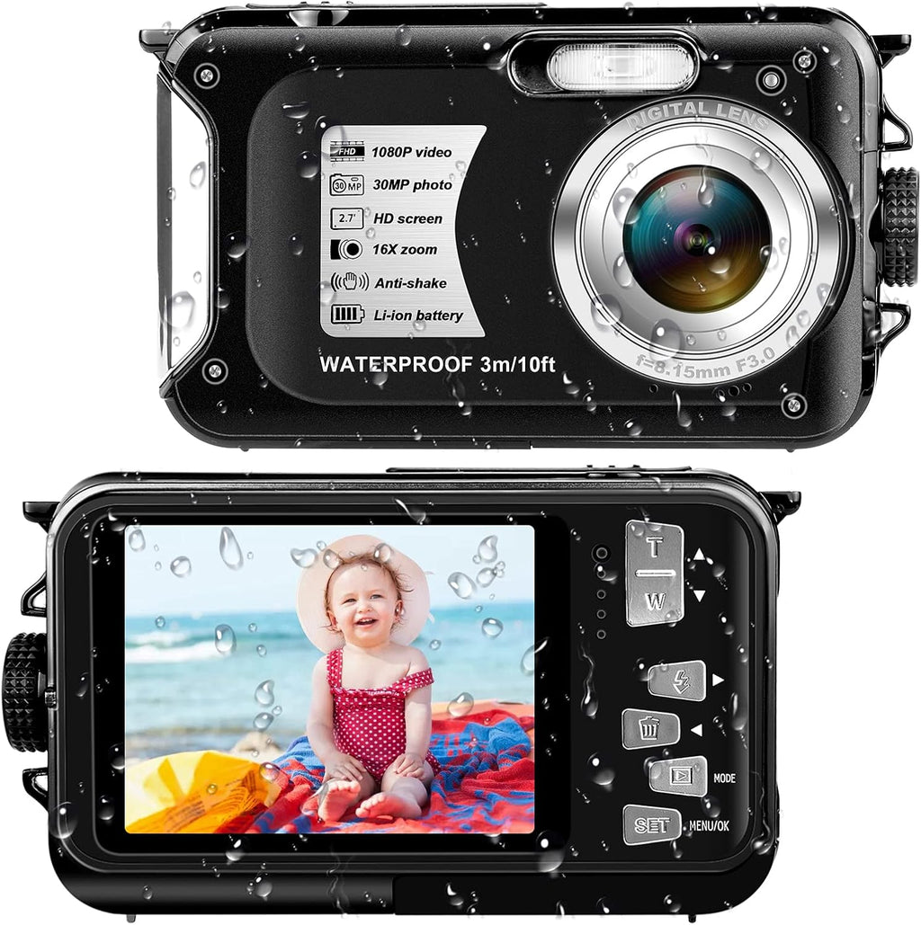 Full HD 1080P 30MP Waterproof Digital Camera 10FT, 16X Digital Zoom, Pack of 2 D3966