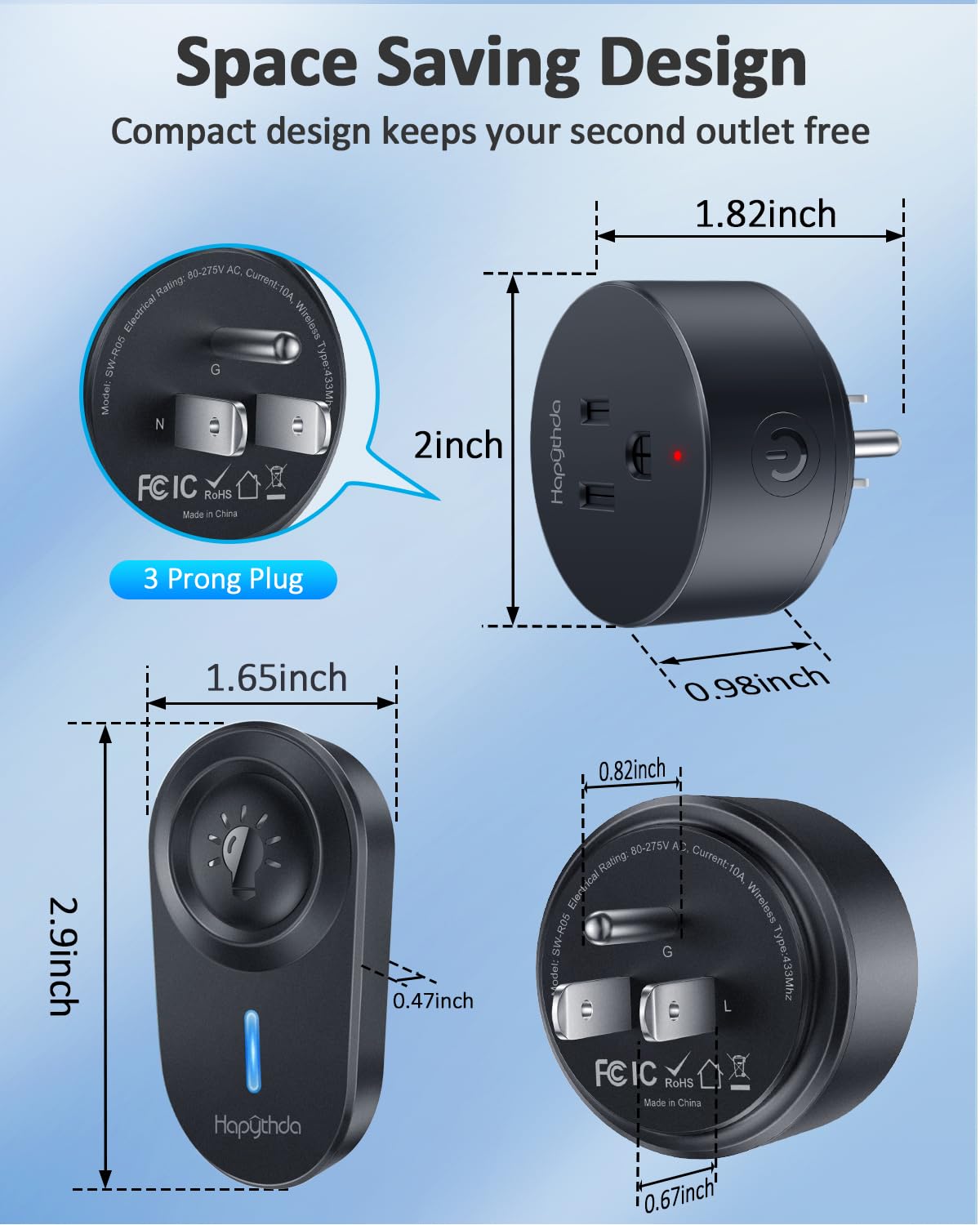 Black Wireless Remote Control Electrical Outlet Switch, 15A/1500W L739