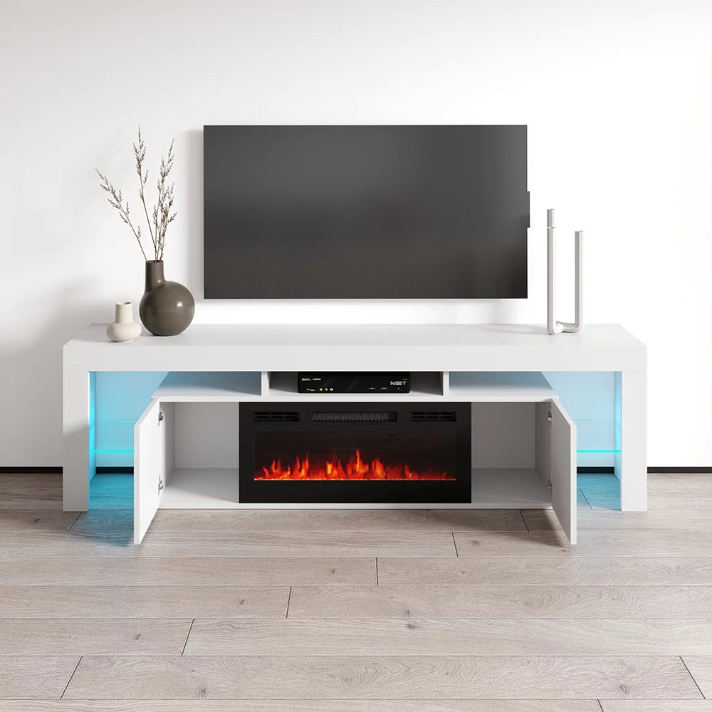 High Gloss Fireplace TV Stand with Storage Cabinets I583