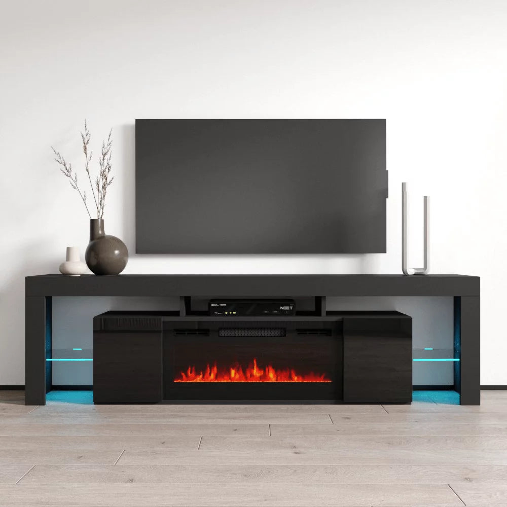 High Gloss Fireplace TV Stand with Storage Cabinets I583