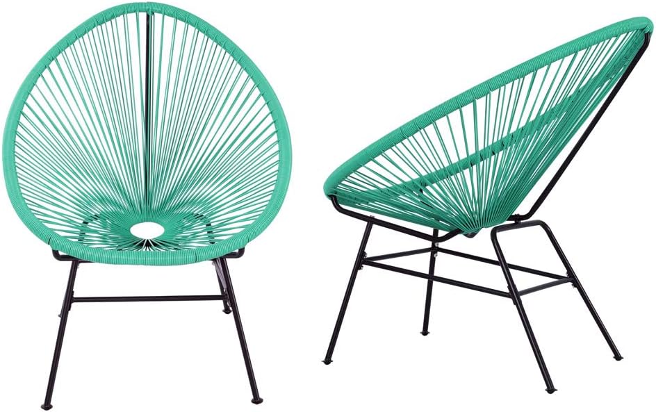 2 Piece Turquoise Oval Weave Lounge Chair Set Z68436