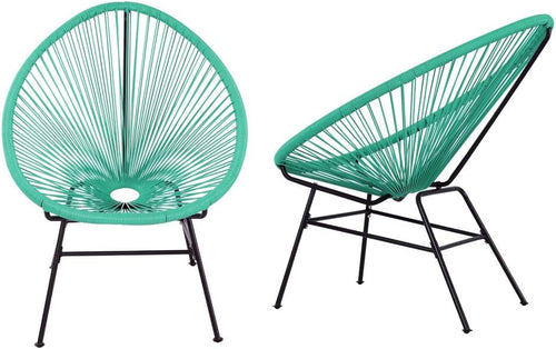 2 Piece Turquoise Oval Weave Lounge Chair Set Z68436