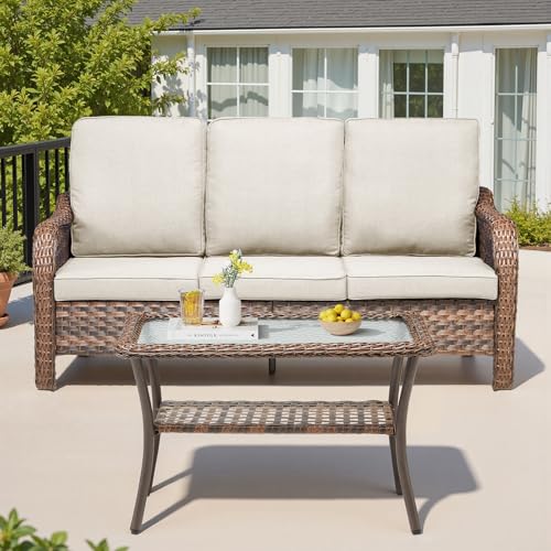 5 Pieces All-Weather Wicker Patio Furniture Set with Swivel Rocking Chairs T153