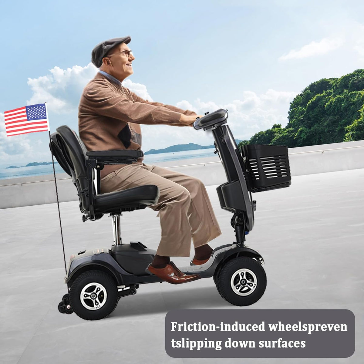 Grey Foldable 4 Wheel Mobility Scooter with 300 lbs Capacity T237