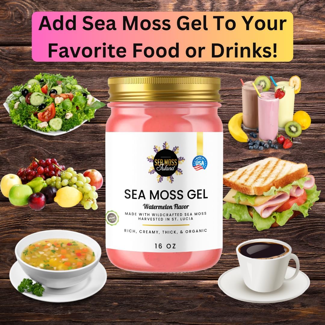 Watermelon Sea Moss Gel Wildcrafted Irish Seamoss Gel Vegan Vitamin Supplement - Pack of 1-16oz N422