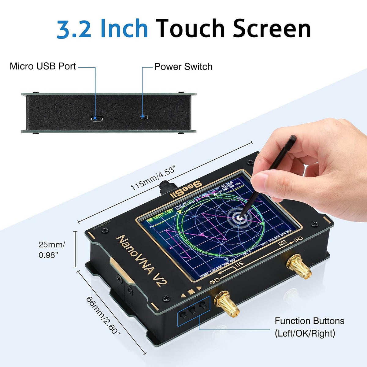 Vector Network Analyzer 10KHz~3GHz HF VHF UHF Antenna Analyzer 3.2 inch Touchscreen with Case F908
