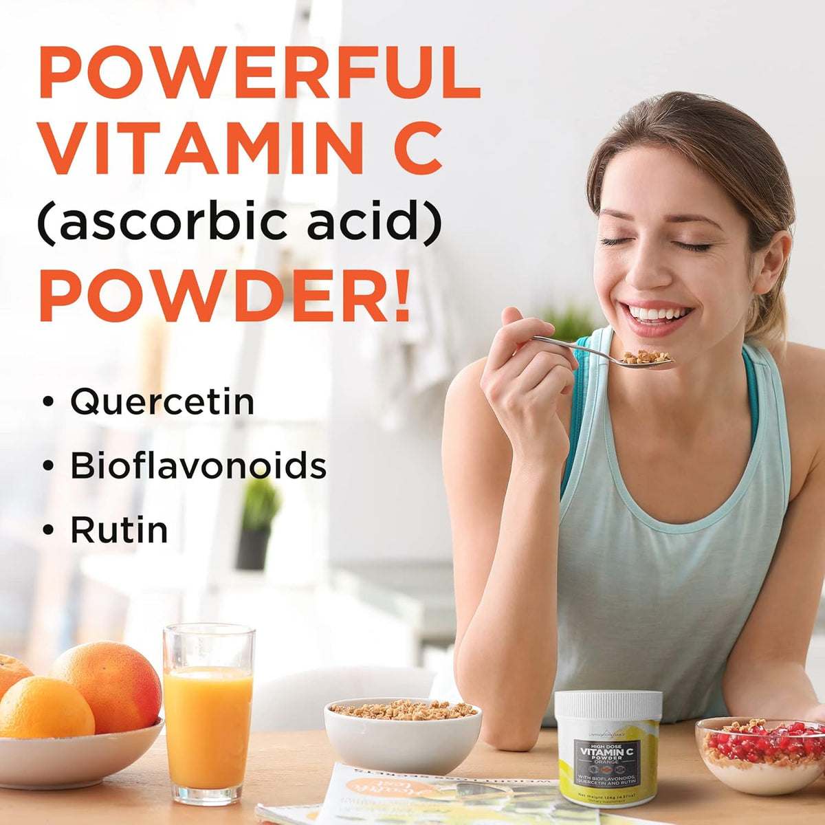 Vitamin C Powder Supplement - 2,600mg Ascorbic Acid Powder with Quercetin & Citrus Bioflavonoids - Vegan, 30 Servings J774