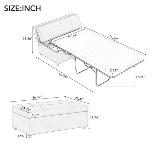 Twin Size Leather Folding Ottoman Sleeper Chair Bed A764