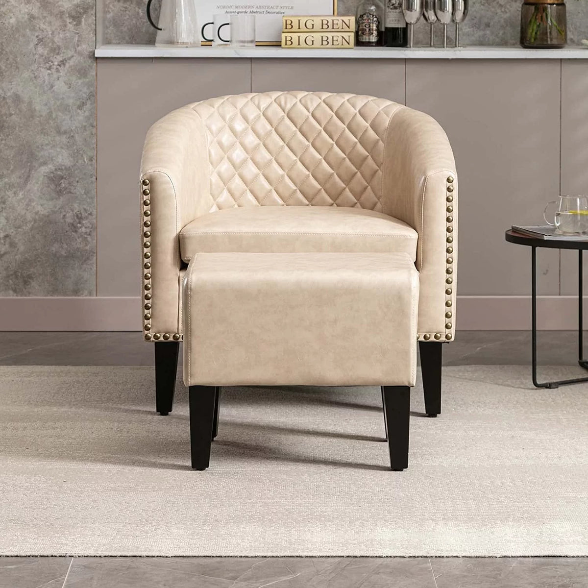 Leather Club Chair with Ottoman I1710