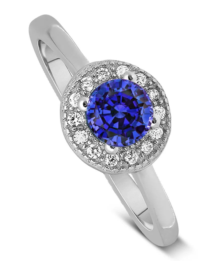1.50 Carat Halo Sapphire and Diamond Engagement Ring in White Gold E453