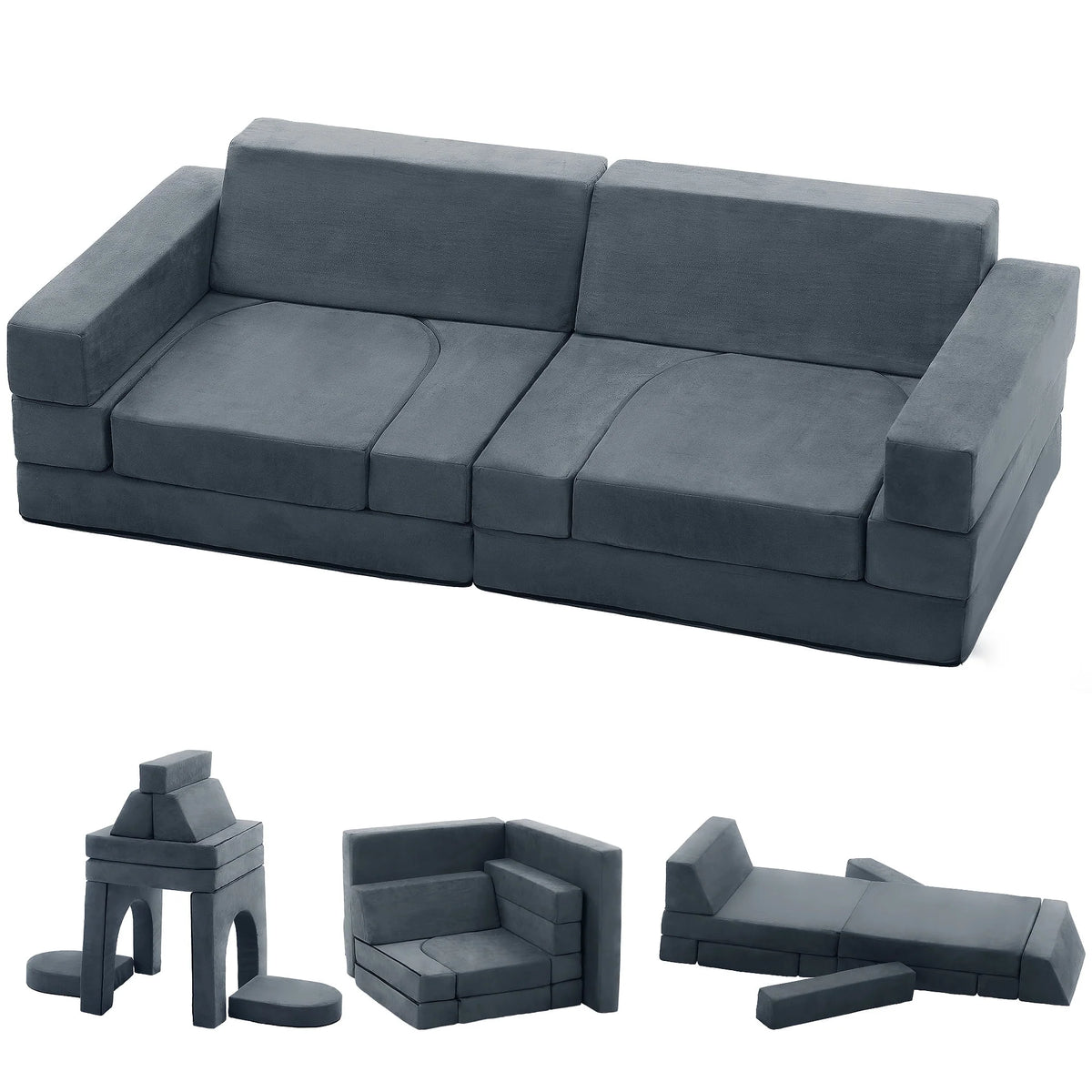 Gray 9-Piece Kids Play Couch O390
