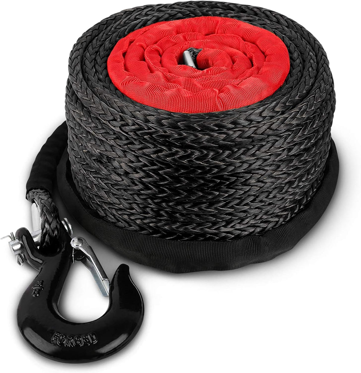 Synthetic Winch Rope with Hook and Sleeve Protection, Orange O223962