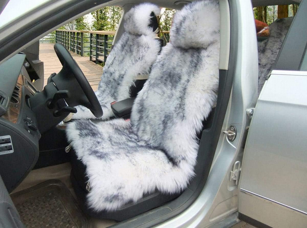 Genuine Australia Lambskin Long Wool Front Seat Cover Universal Size Grey Tips 1 Piece Pack of 2 K4224