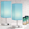 Bedside Table Lamp Set of 2 with Dual USB Charging Port, Blue Lampshade I524