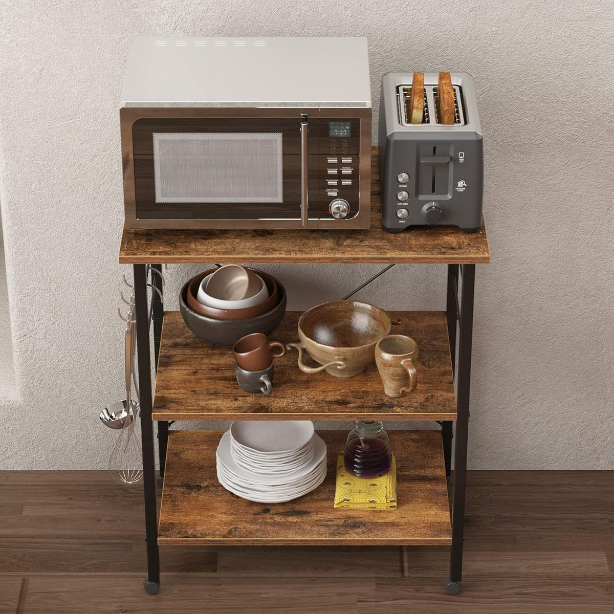 Rustic Brown 3 Tier Utility Storage Shelf with Lockable Caster X168