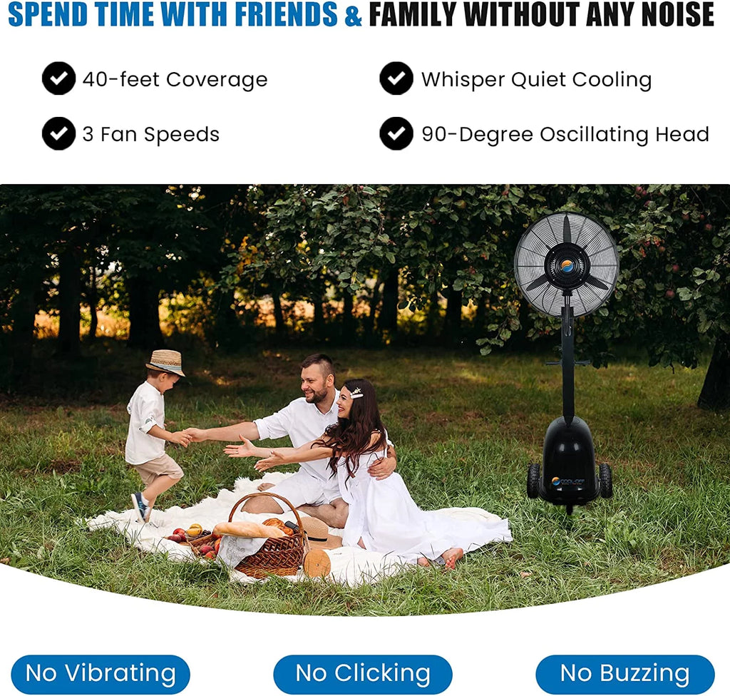 Oscillating Misting Pedestal Fan, 3 Cooling Speeds, 12 Gallon Tank, 26 inch, Black D4599