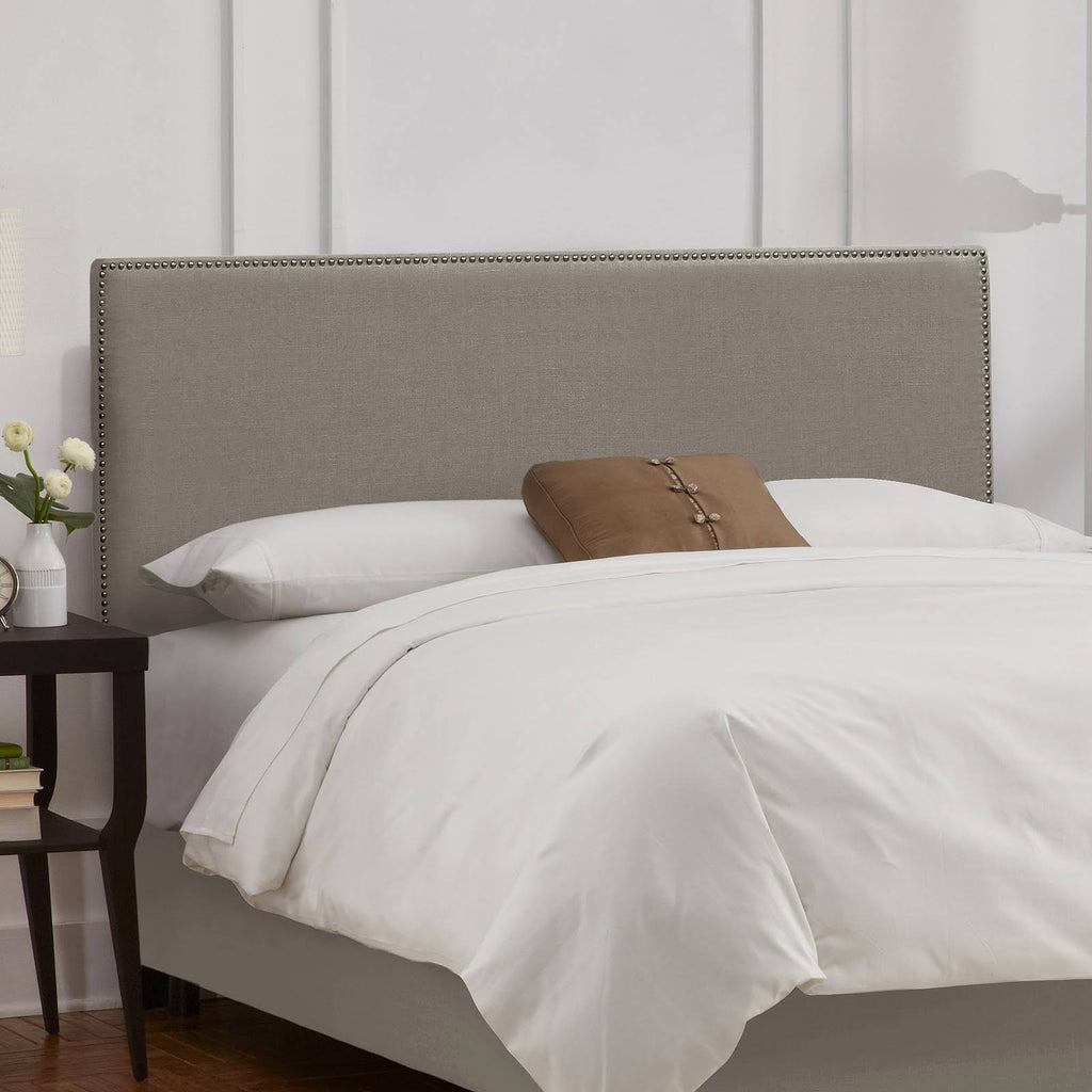 Gray Linen Headboard with Pewter Nailbuttons G8719