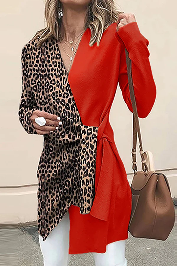 Leopard Patchwork V Neck Outerwear I6109