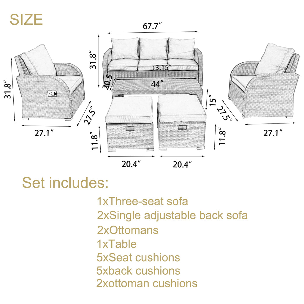 6 Piece Rattan Outdoor Sectional Seating Group with Cushions N371112