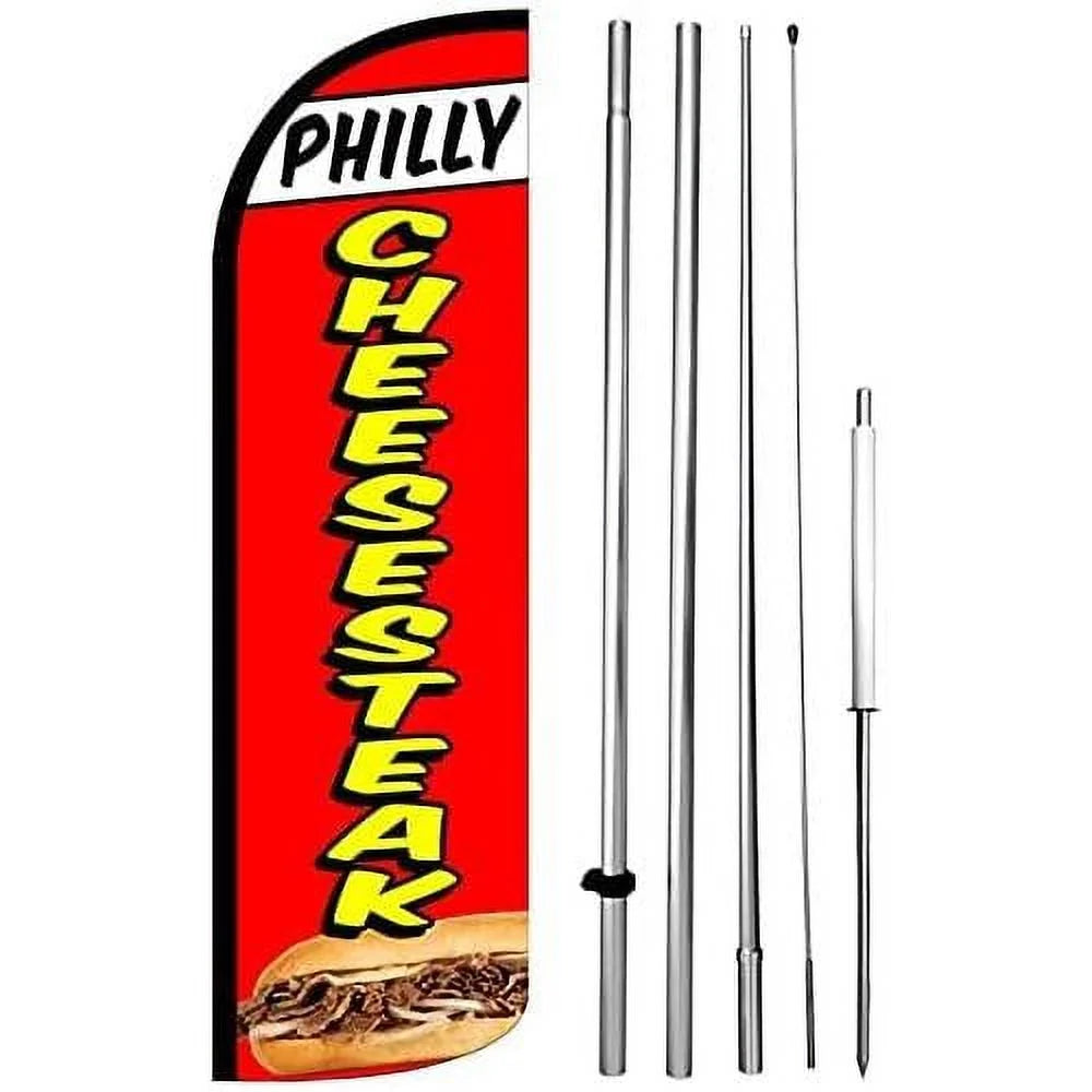 PHILLY CHEESESTEAK 15 Ft Tall Windless Swooper Flag Feather Banner Sign Kit N4936