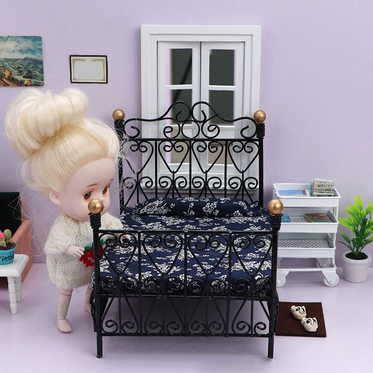 Compact Metal Dollhouse Bed Z50471