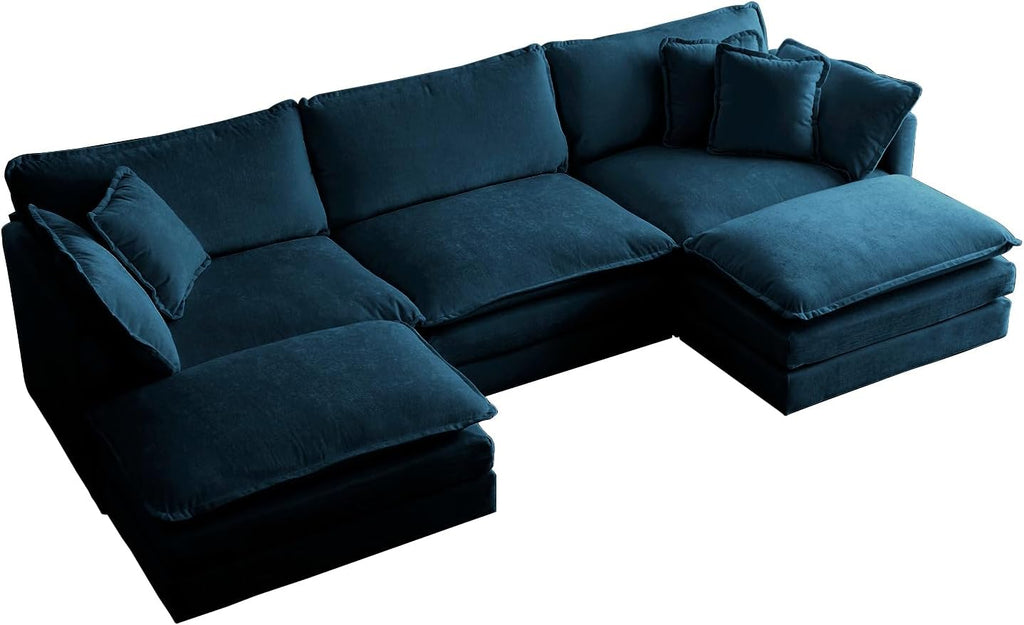 U Shaped Convertible Modular Sectional Sofa with Movable Ottomans, 5-Seater Deep Seat Chenille Upholstered Sleeper Sofa N6693