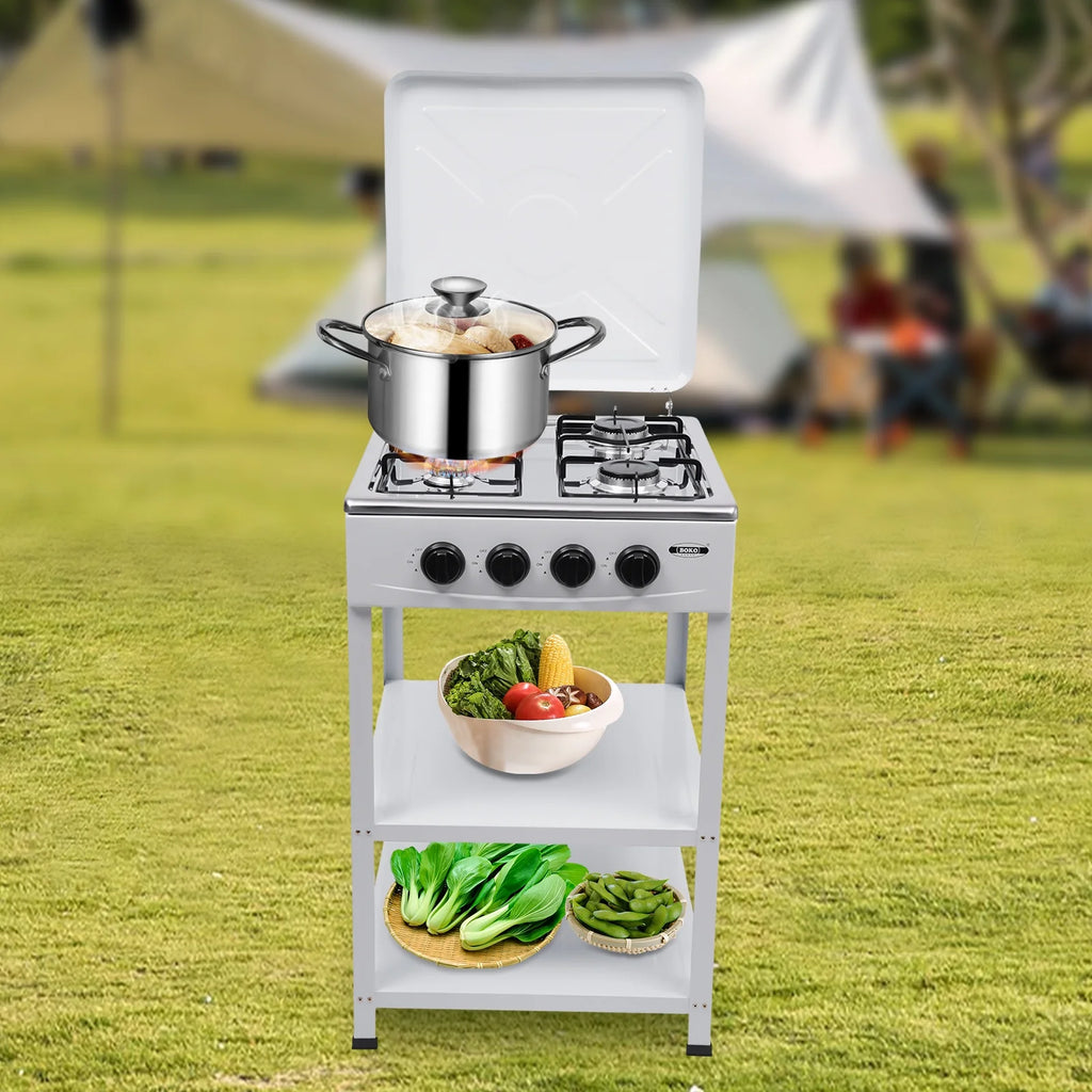 Portable 4 Burner Gas Stove with Support Leg Stand and Storage Rack R963546